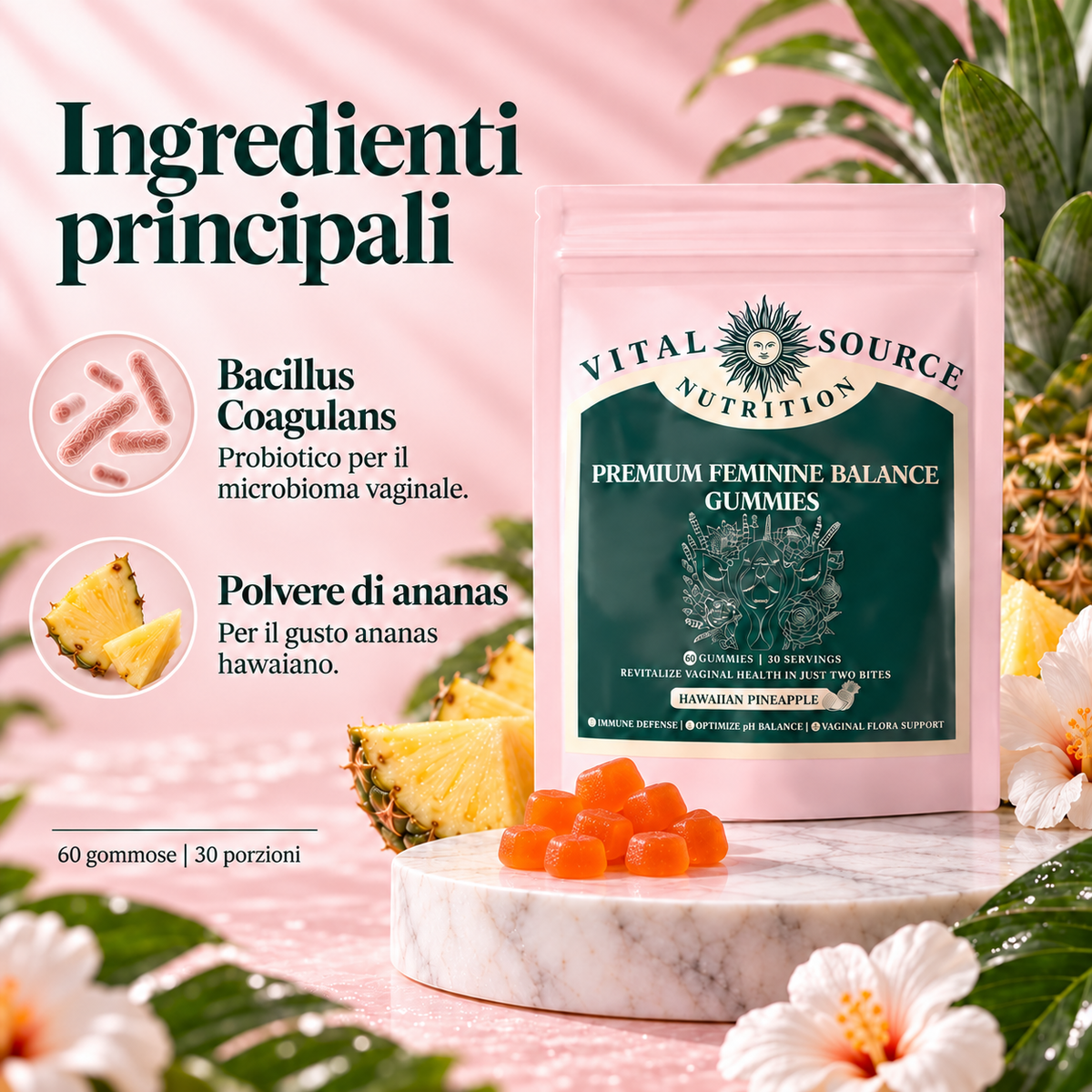 Gomme probiotiche all'ananas